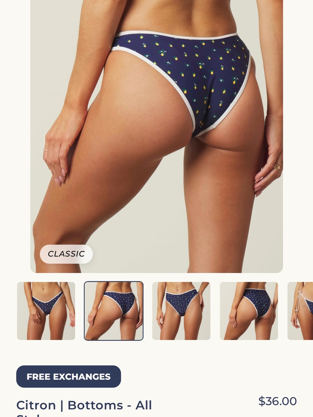 Citron Classic Navy Bikini Bottoms with Lemon Print